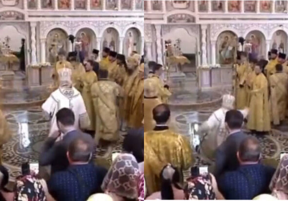 Патриарх Кирилл упал во время литургии (Видео)