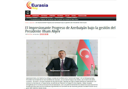 Eurasia Hoy:  Впечатляющий прогресс Азербайджана при администрации Президента Ильхама Алиева