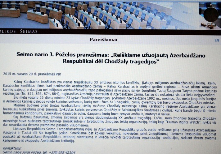 Депутаты литовского Сейма приняли обращение в связи с Ходжалинским геноцидом