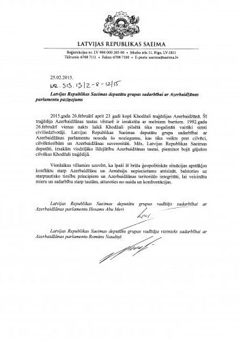 Сейм Латвии принял заявление в связи с Ходжалинским геноцидом
