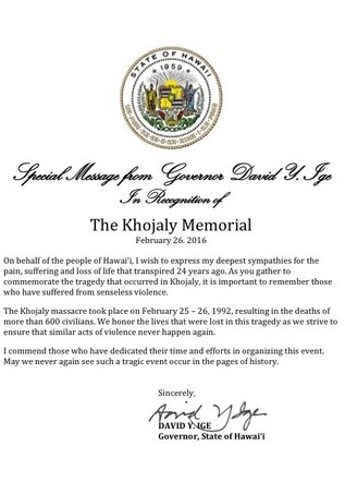 Гавайи подписали декларацию о признании Ходжалинского геноцида (Фото)