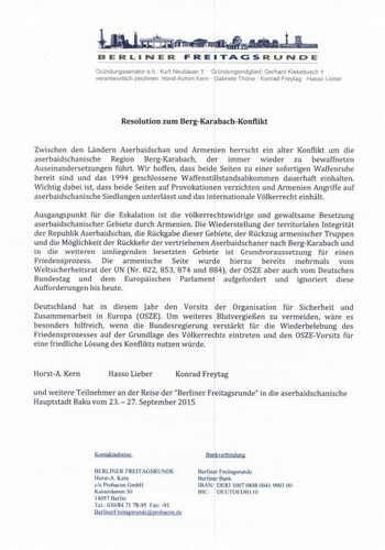 Berliner Freitagrunde выступила с заявлением по карабахскому конфликту