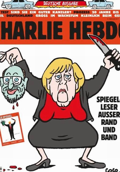 Charlie Hebdo поместил на обложку Меркель с отрезанной головой Шульца