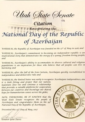 Штат Юта принял декларацию в связи с национальным праздником Азербайджана