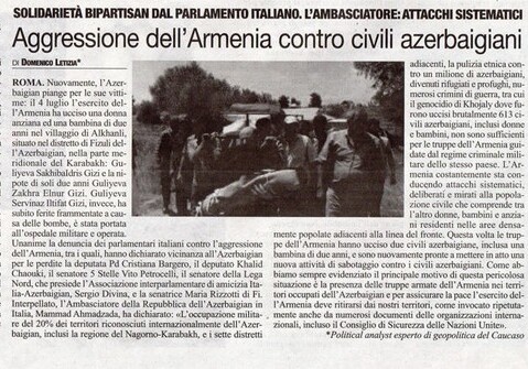 Итальянские СМИ о провокации армян, совершенной 4 июля в Физулинском районе