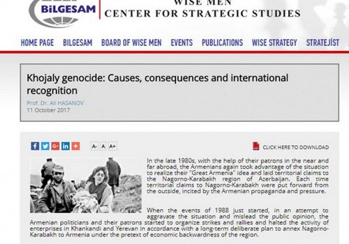 Турецкий центр BILGESAM разместил на своем сайте монографию Али Гасанова о Ходжалинском геноциде