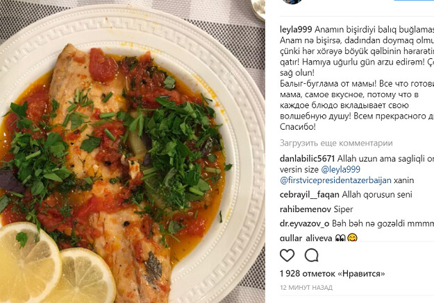 Лейла Алиева поделилась фотографиями блюда, приготовленного Мехрибан Алиевой