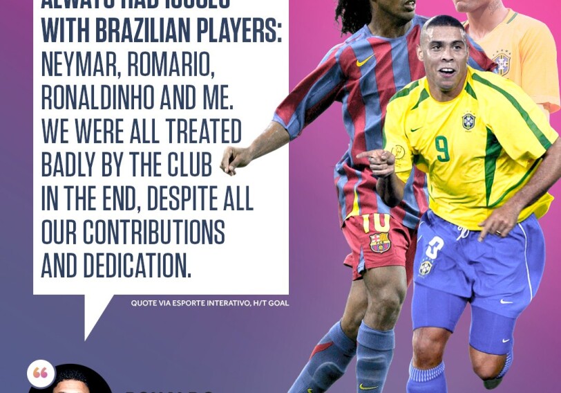 Роналдо: «В «Барселоне» всегда плохо относились к бразильцам: ко мне, к Неймару, к Роналдиньо»