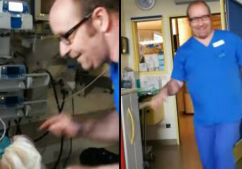 Врач поддержал своего маленького пациента зажигательным танцем (Видео)