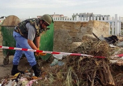 В Баку в мусорном баке нашли гранату и боеприпасы (Фото)