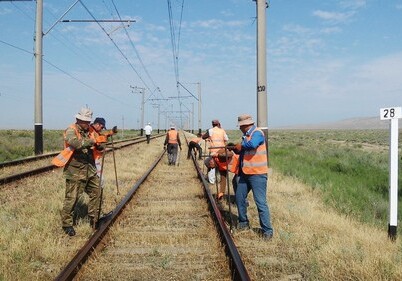 Идет ремонт 7 км железной дороги на участке Хыдырлы-Гарагюне (Фото)