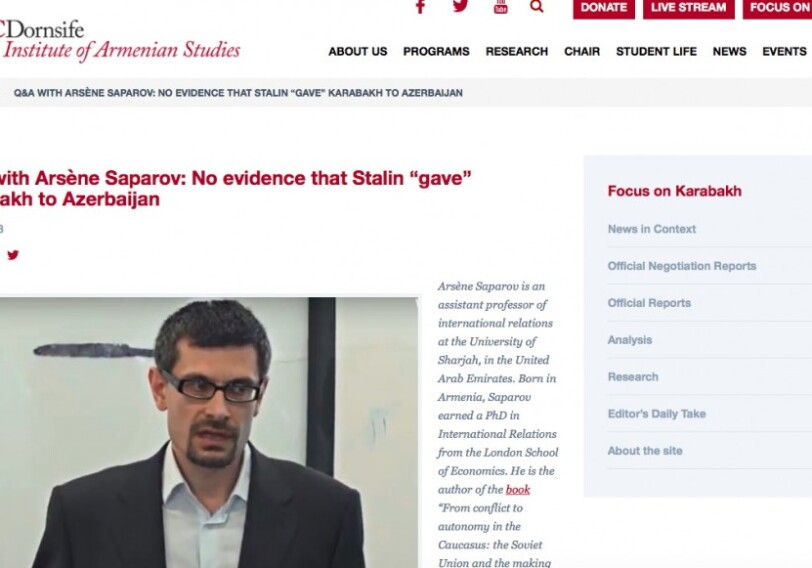 Арсен Сапаров: «Нет доказательств тому, что Карабах был «отдан» Азербайджану Сталиным»