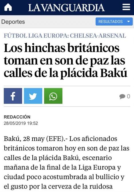 Испанские СМИ: Британские фанаты убедились, что Баку – один из самых красивых городов в регионе