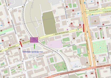 На одной из улиц в центре Баку ограничено движение транспорта – Карта
