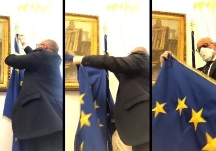 «Может, увидимся позже»: в парламенте Италии демонстративно сняли флаг Евросоюза (Видео)
