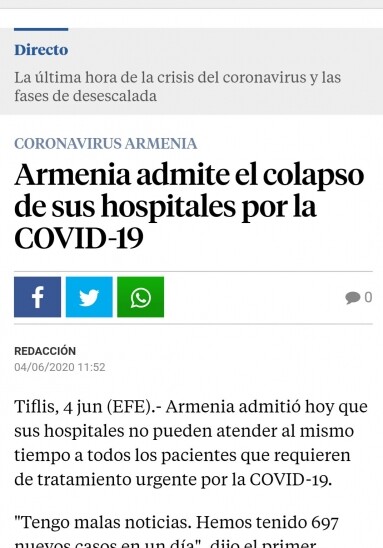 «La Vanguardia»: Армения признает коллапс в своих больницах, вызванный COVID-19