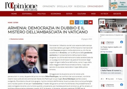 В итальянской прессе опубликована статья, разоблачающая истинную сущность режима Пашиняна