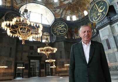 Эрдоган ознакомился с работами в мечети Айя-София