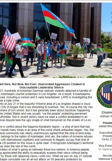 Пакистанский совет в Лос-Анджелесе осудил совершенные против азербайджанцев зверства