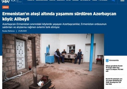 Анатолийское агентство подготовило репортаж из азербайджанского села Алибейли, где люди продолжают жить под обстрелом Армении