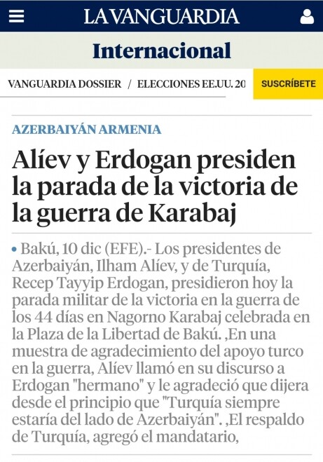 Испанская пресса пишет о Параде в честь Победы в Карабахской войне