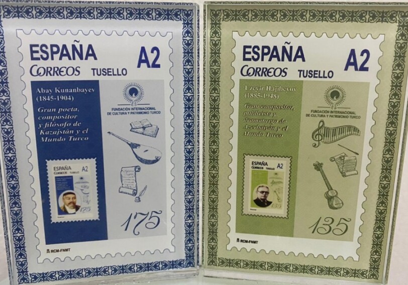 В Испании изданы почтовые марки по случаю 175-летия Абая Кунанбаева и 135-летия Узеира Гаджибейли (Фото)
