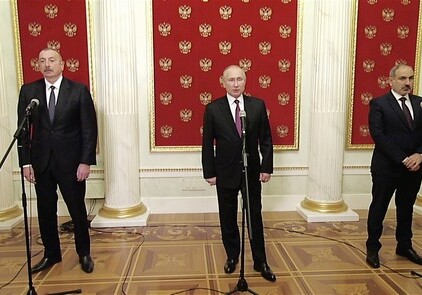 Владимир Путин, Ильхам Алиев и Никол Пашинян выступили с заявлением для прессы (Фото-Видео-Обновлено)