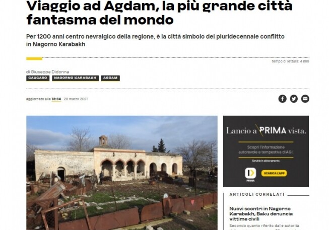Итальянское новостное агентство опубликовало статью о «городе призраков» Агдаме