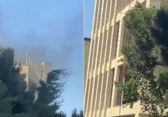 В Баку в недостроенном здании начался пожар (Видео)