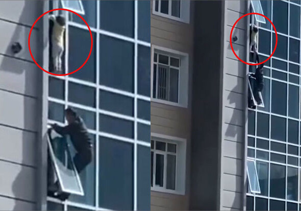 Мужчина спас девочку от падения с восьмого этажа (Фото-Видео)