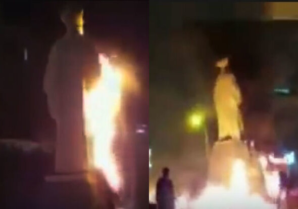 В иранском Мешхеде подожгли статую Хаменеи (Видео)