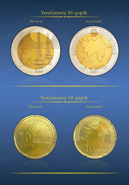 ЦБ Азербайджана ввел в обращение обновленные монеты номиналом 10 и 50 гяпик (Фото)