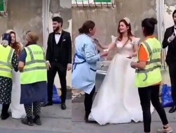 В Баку новобрачные после свадьбы раздали подаренные им деньги женщинам-дворникам (Видео)