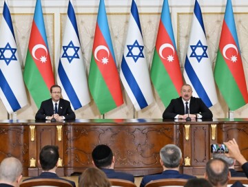 Ильхам Алиев и Ицхак Герцог выступили с заявлениями для прессы (Фото)